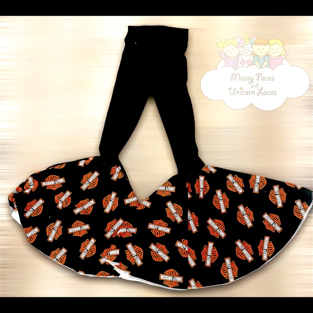 Size 14 girls LONG, handmade Harley inspired bell bottoms.